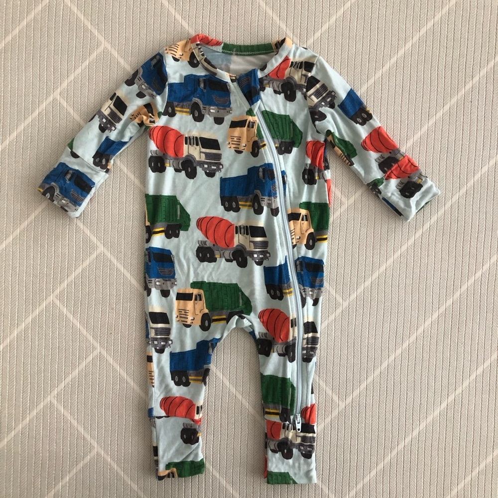Pink Chicken Truck Print Bamboo One-Piece Pajamas Boy’s Size 3-6M